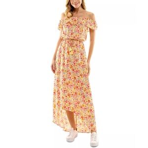 Kingston Grey Juniors Summer Yellow Floral High Low Dress, Women's Size M